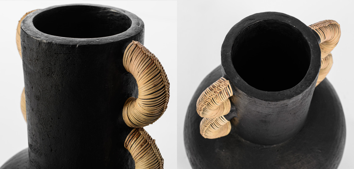 Ваза Round Vase Ceramic & Rattan