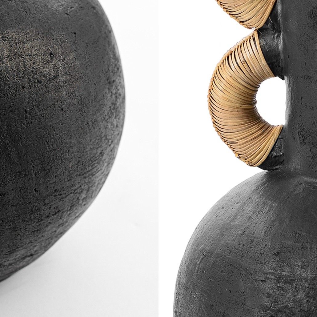 Ваза Round Vase Ceramic & Rattan