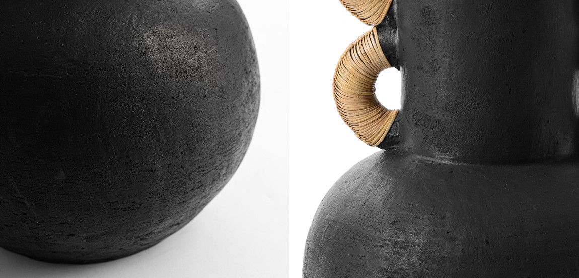 Ваза Round Vase Ceramic & Rattan