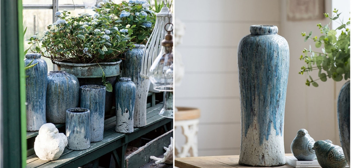 Ваза Terracotta Vase blue-white high