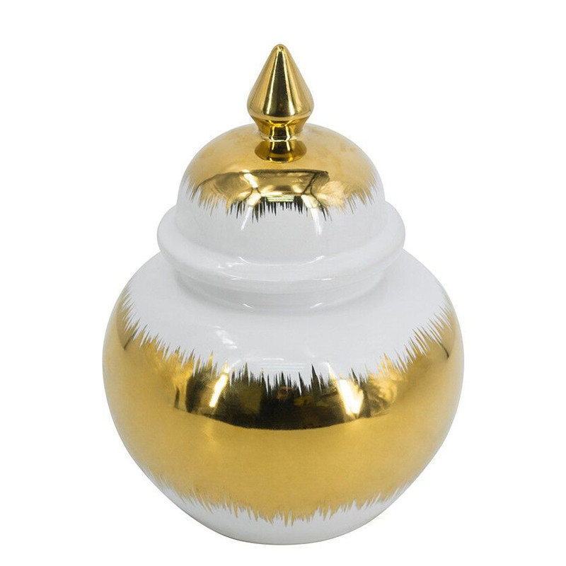 Ваза белая с крышкой и золотистыми фрагментами 24 см Chinoiserie Ceramics