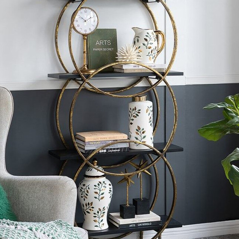 Ваза белая с крышкой с рисунком зеленых и золотых листьев 40 см Chinoiserie Ceramics