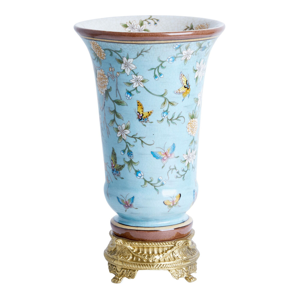 Ваза из голубого фарфора с бронзовыми элементами Blue Garden