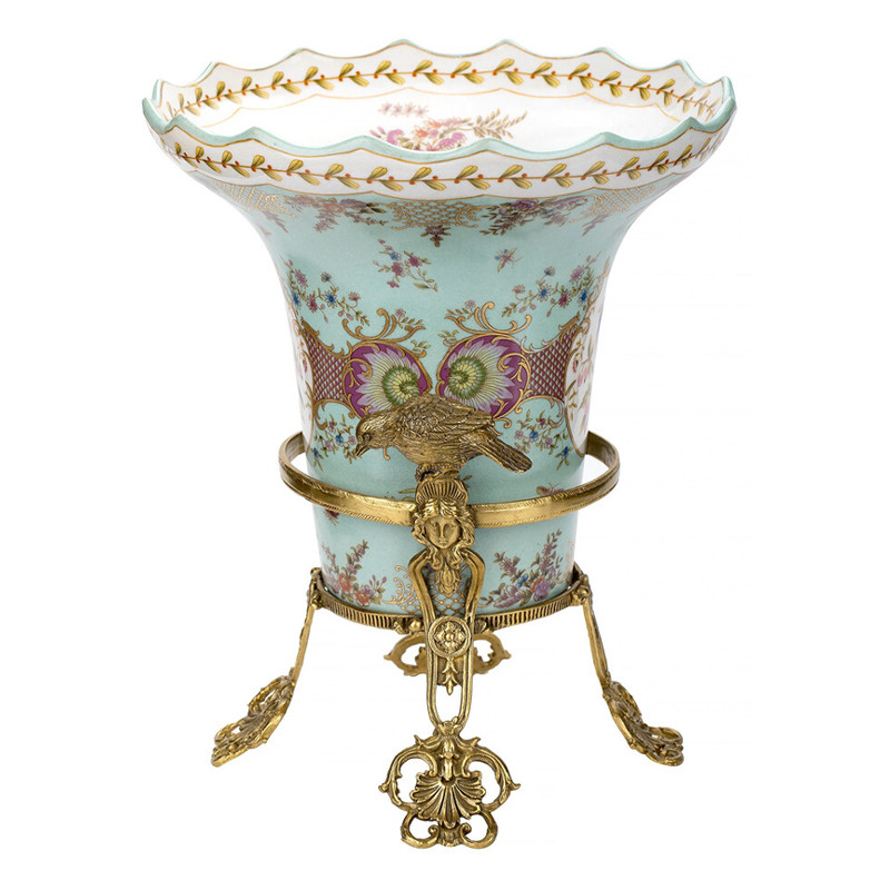 Ваза из голубого фарфора с рисунком птиц и цветов и декоративными элементами Blue Garden