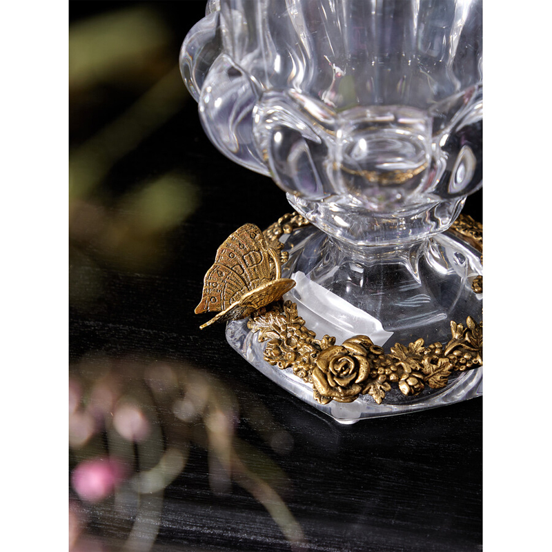 Ваза из прозрачного стекла на бронзовой подставке с ободком и ручками в виде стрекоз Eden Garden