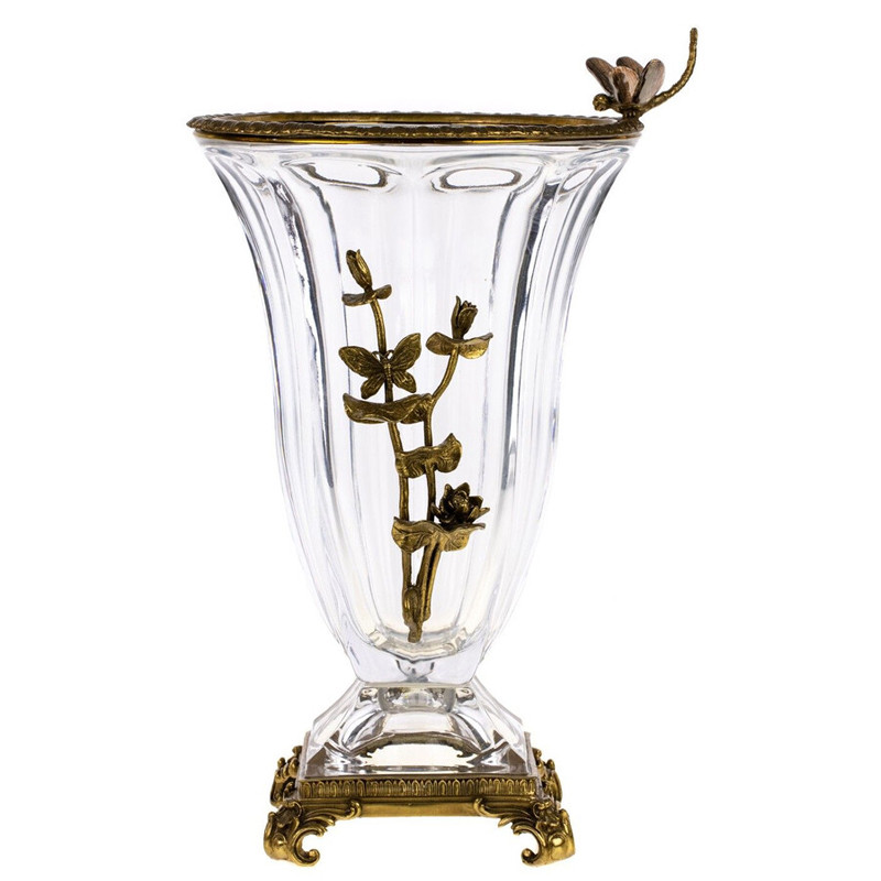 Ваза из прозрачного стекла с бронзовой вставкой в виде цветущей ветви Eden Garden porcelain and bronze