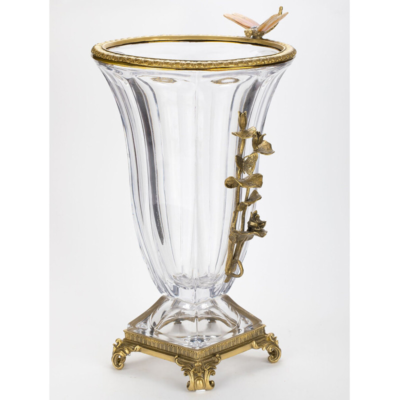 Ваза из прозрачного стекла с бронзовой вставкой в виде цветущей ветви Eden Garden porcelain and bronze