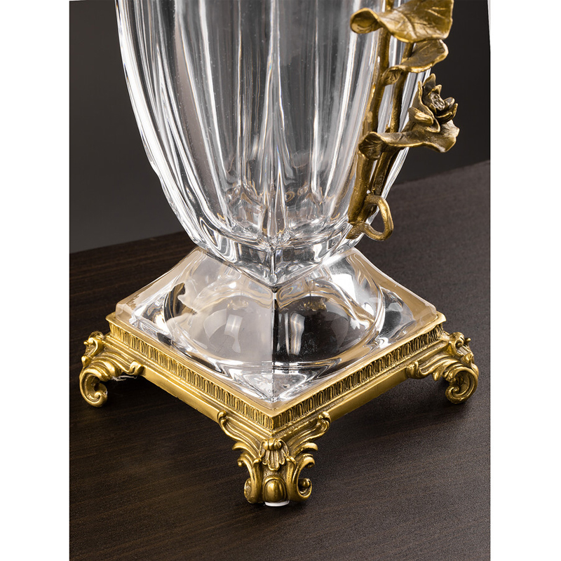 Ваза из прозрачного стекла с бронзовой вставкой в виде цветущей ветви Eden Garden porcelain and bronze