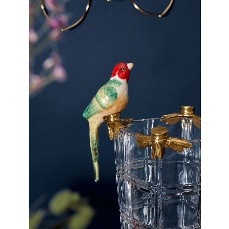 Ваза из прозрачного стекла с бронзовыми ножками и фигурками попугаев Eden Garden porcelain and bronze