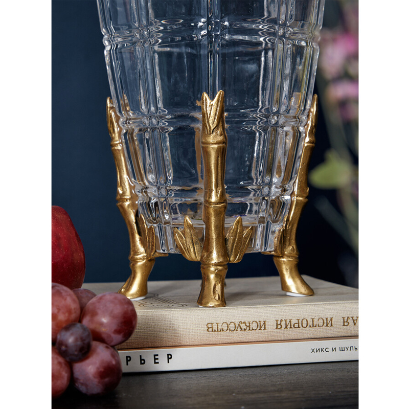 Ваза из прозрачного стекла с бронзовыми ножками и фигурками попугаев Eden Garden porcelain and bronze