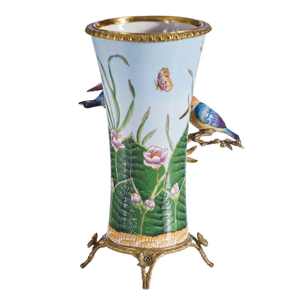 Ваза из фарфора с птицами на бронзовой ветке Garden of Eden
