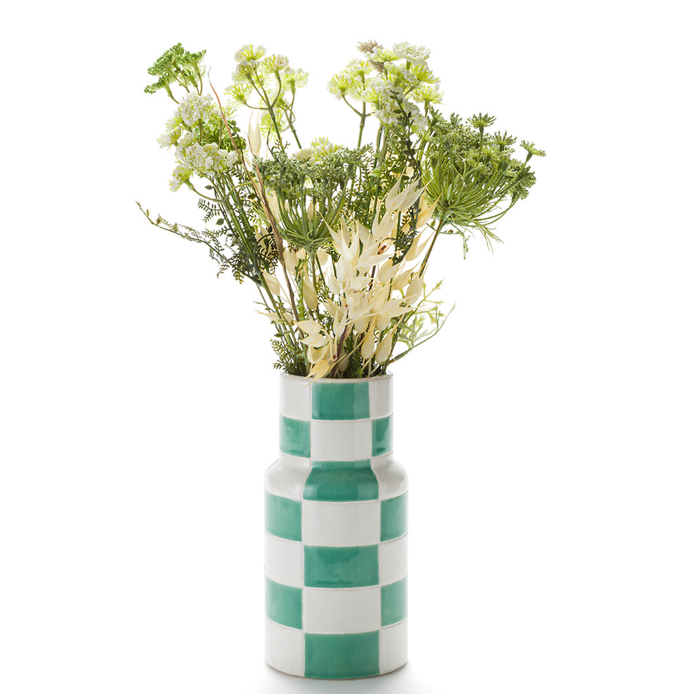 Ваза из фаянса Brighter than the Stars с шахматным принтом бирюзового цвета