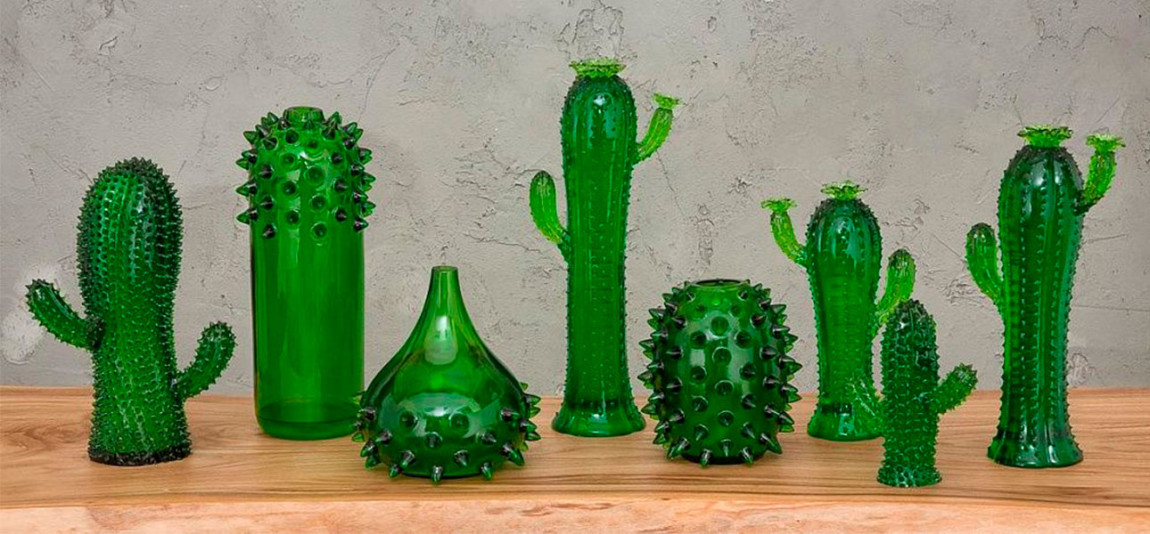 Ваза кактус зеленый стекло Adrian
