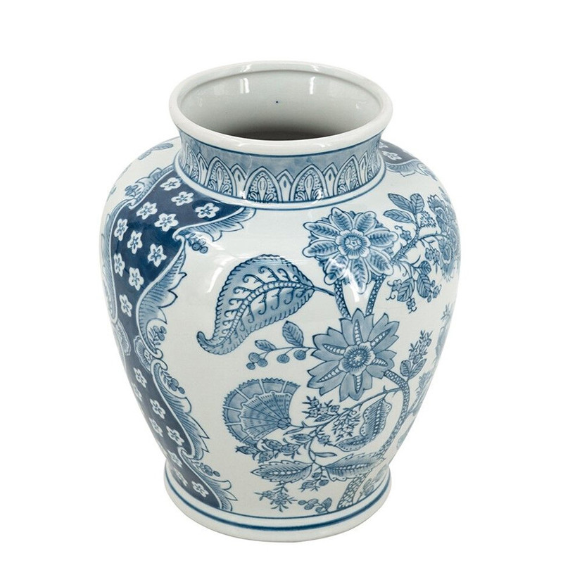 Ваза округлой формы белого цвета с синим растительным узором Blue & White Ornament