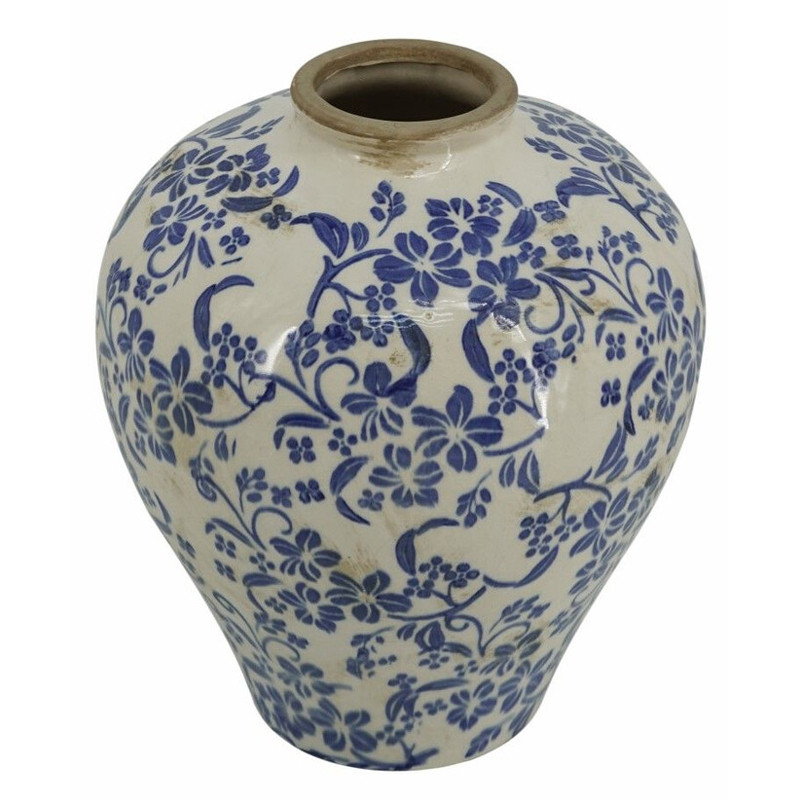 Ваза округлой формы с синим цветочным узором Blue & White Ornament