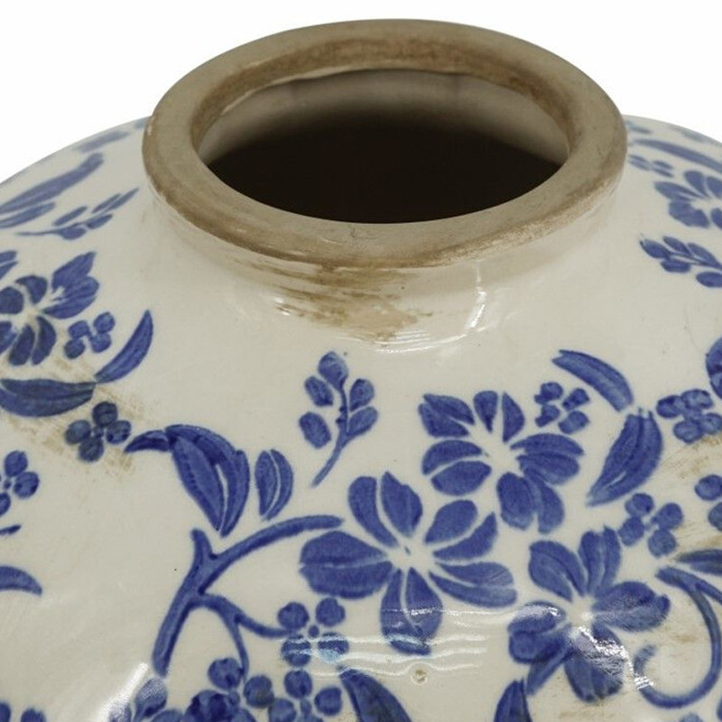 Ваза округлой формы с синим цветочным узором Blue & White Ornament