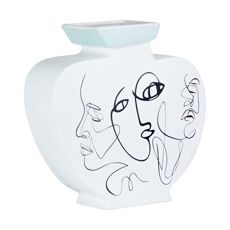 Ваза плоская белая с абстрактными черными линиями в форме лиц Faces of Imagination