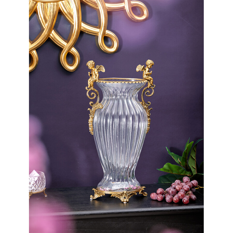 Ваза прозрачная с бронзовыми ручками в виде ангелов Eden Garden