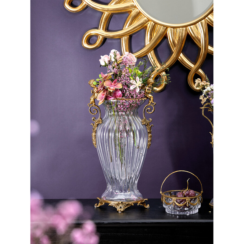 Ваза прозрачная с бронзовыми ручками в виде ангелов Eden Garden