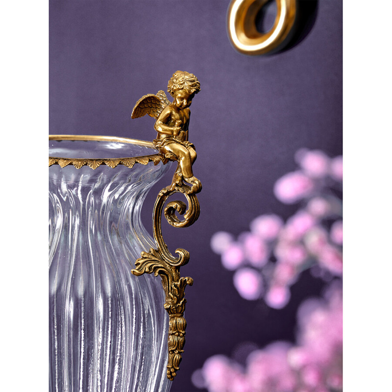 Ваза прозрачная с бронзовыми ручками в виде ангелов Eden Garden