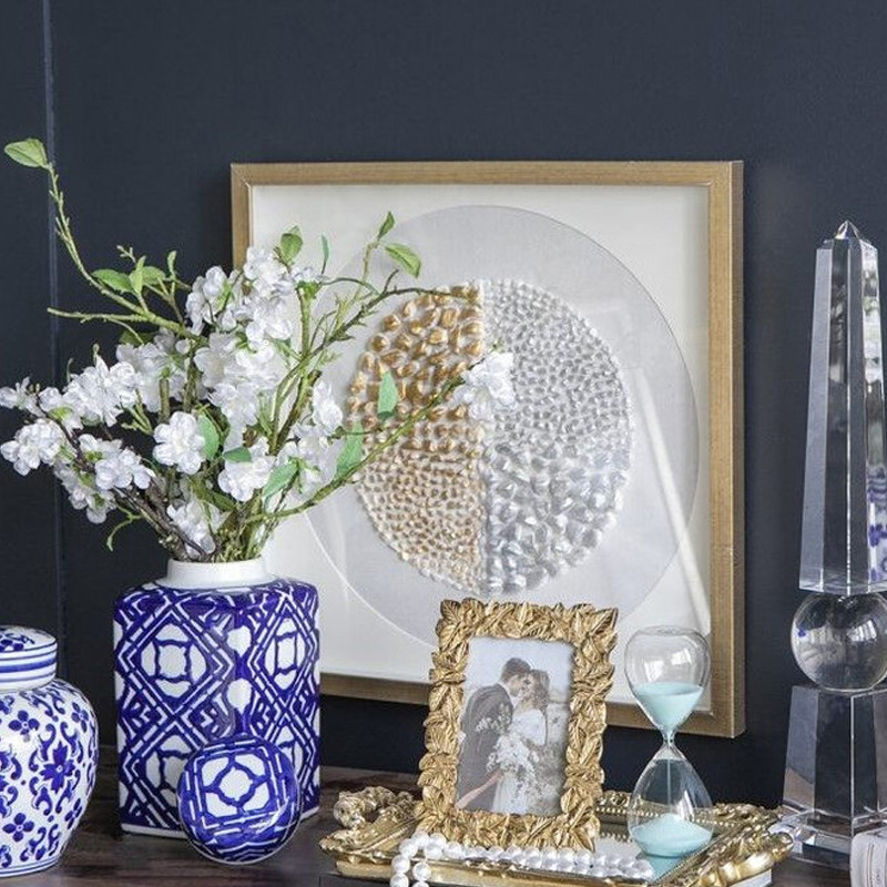 Ваза прямоугольной формы с крышкой и геометрическим узором в сине-белых цветах Blue & White Ornament