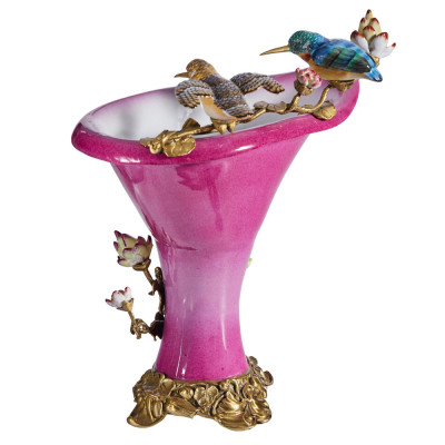 Ваза розового цвета из фарфора с птичкми и цветущими ветвями Garden of Eden