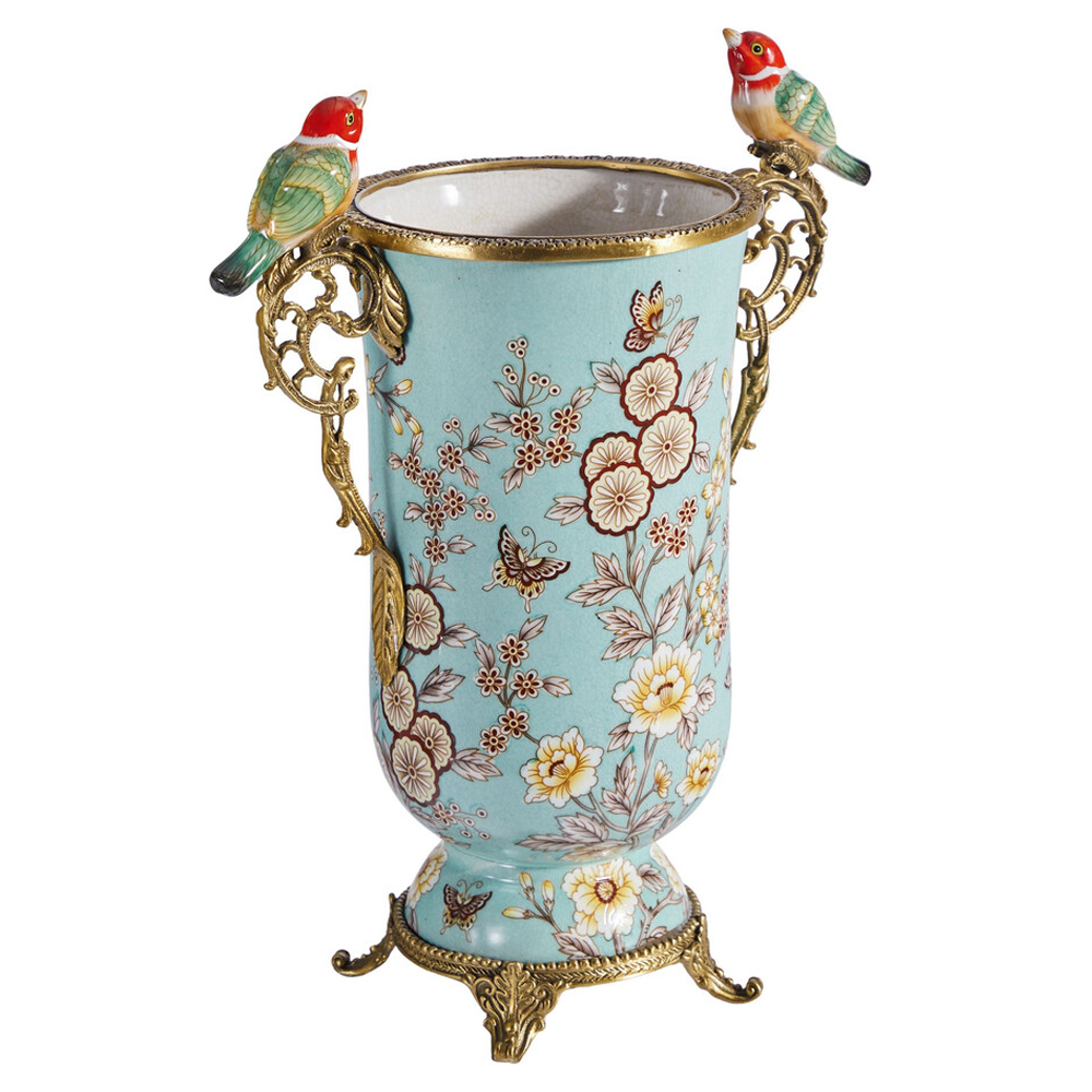 Ваза с двумя птичками из фарфора с бронзовыми элементами Garden of Eden