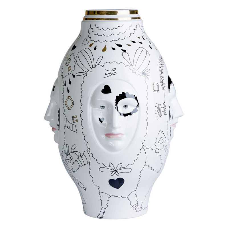 Ваза с декоративными лицами и графическими элементами в виде сердец и символов Faces of Imagination