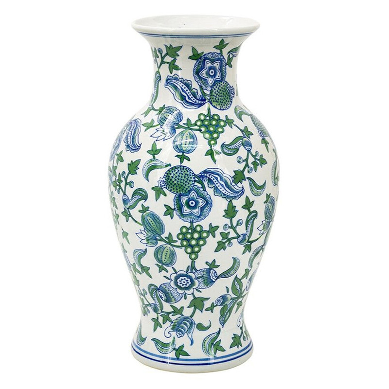 Ваза с зелено-голубым цветочным узором на белом фоне 47 см Blue & White Ornament