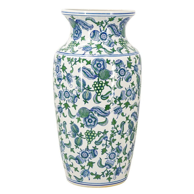 Ваза с зелено-голубым цветочным узором на белом фоне 61 см Blue & White Ornament