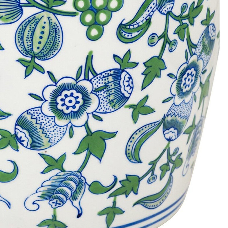 Ваза с зелено-голубым цветочным узором на белом фоне 61 см Blue & White Ornament