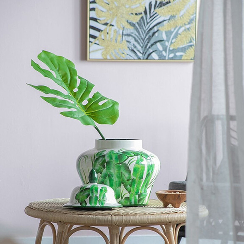 Ваза с зелёными листьями и крышкой Vase Green Leaves