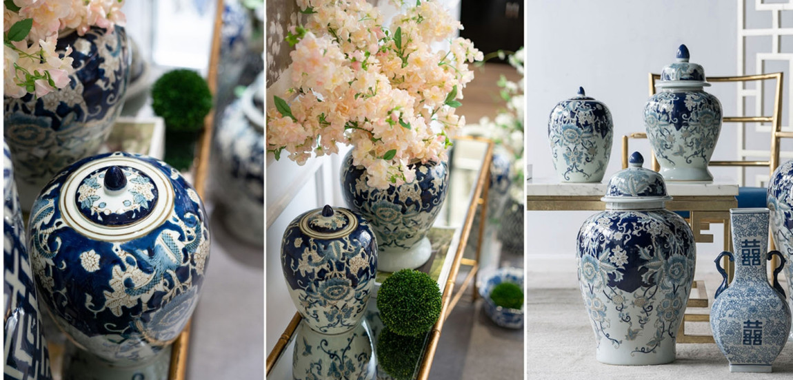 Ваза с крышкой Blue & White Ornament Vase barrel