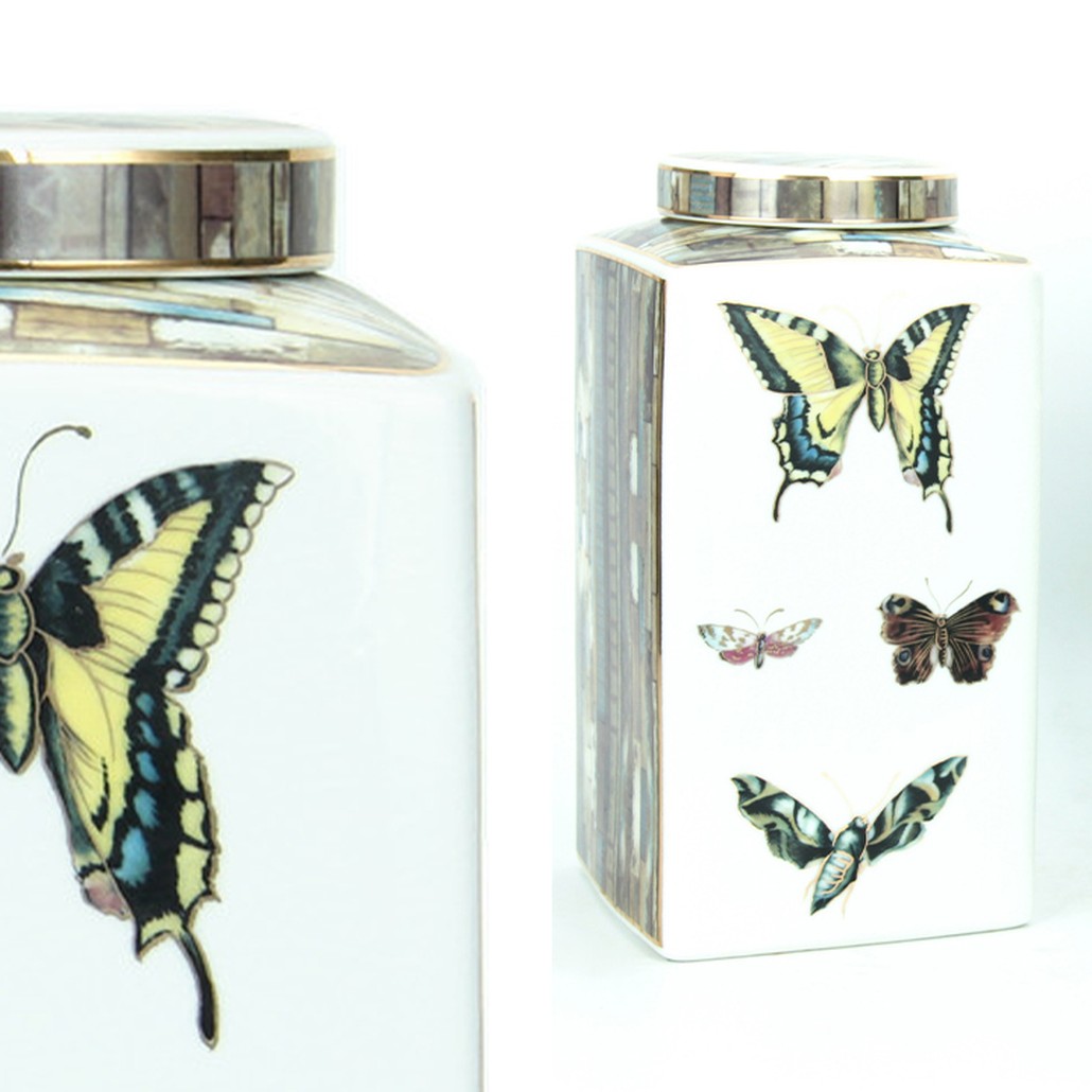 Ваза с крышкой Ceramic Flowers and Butterflies Vase