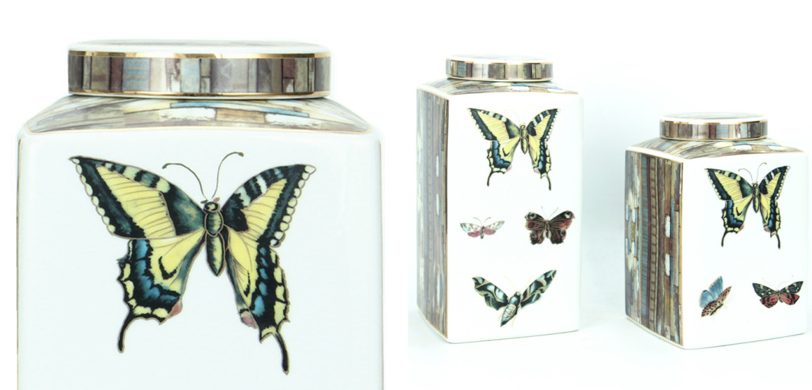 Ваза с крышкой Ceramic Flowers and Butterflies Vase