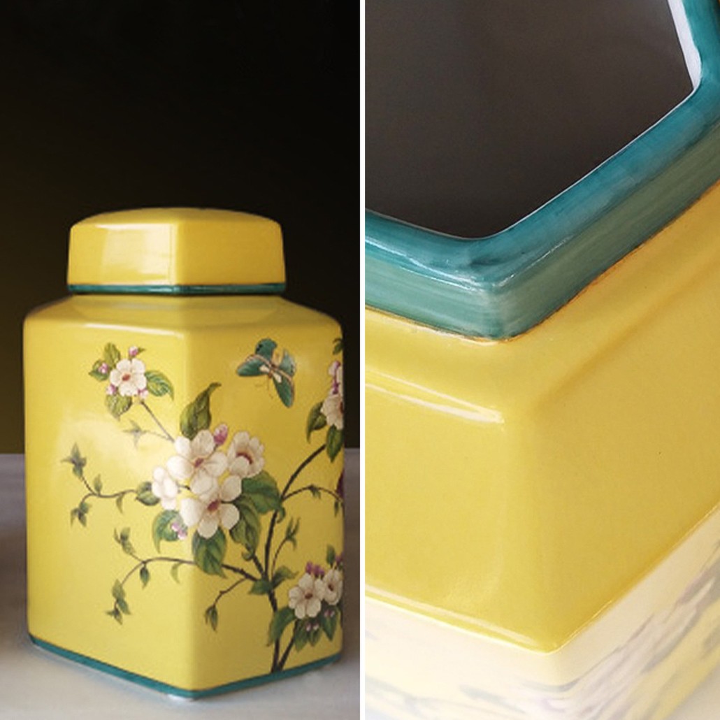 Ваза с крышкой Ceramic Yellow Garden Vase