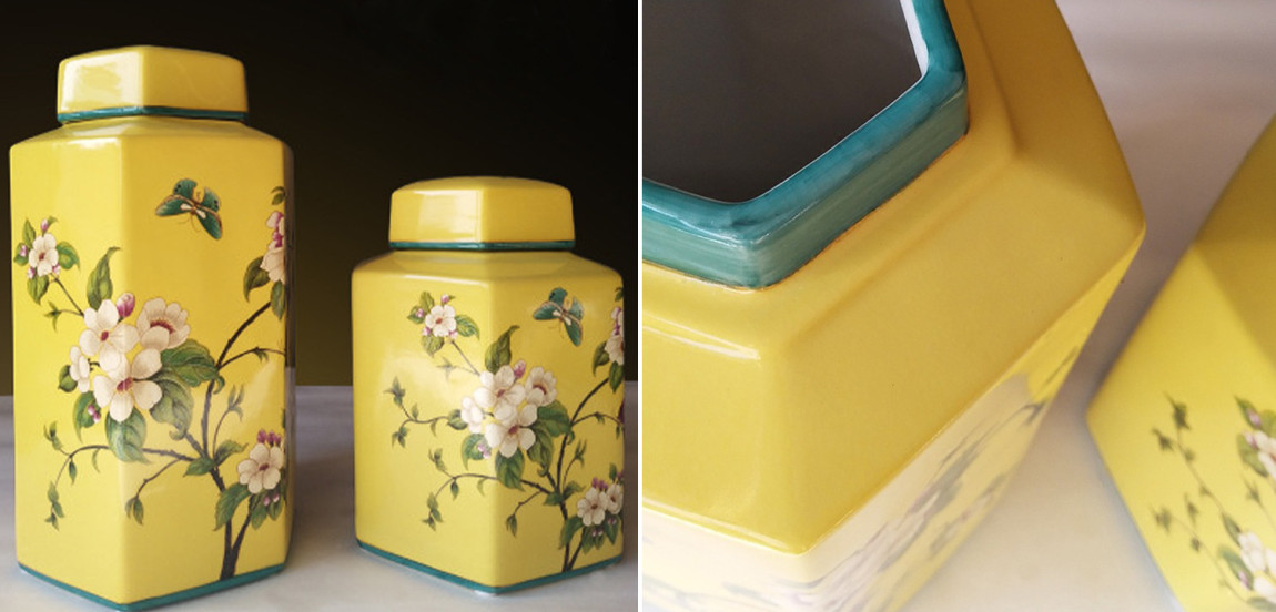 Ваза с крышкой Ceramic Yellow Garden Vase