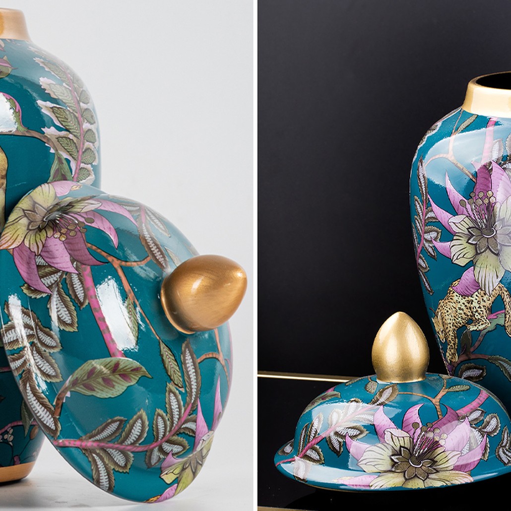 Ваза с крышкой Leopard Flowers Vase Emerald