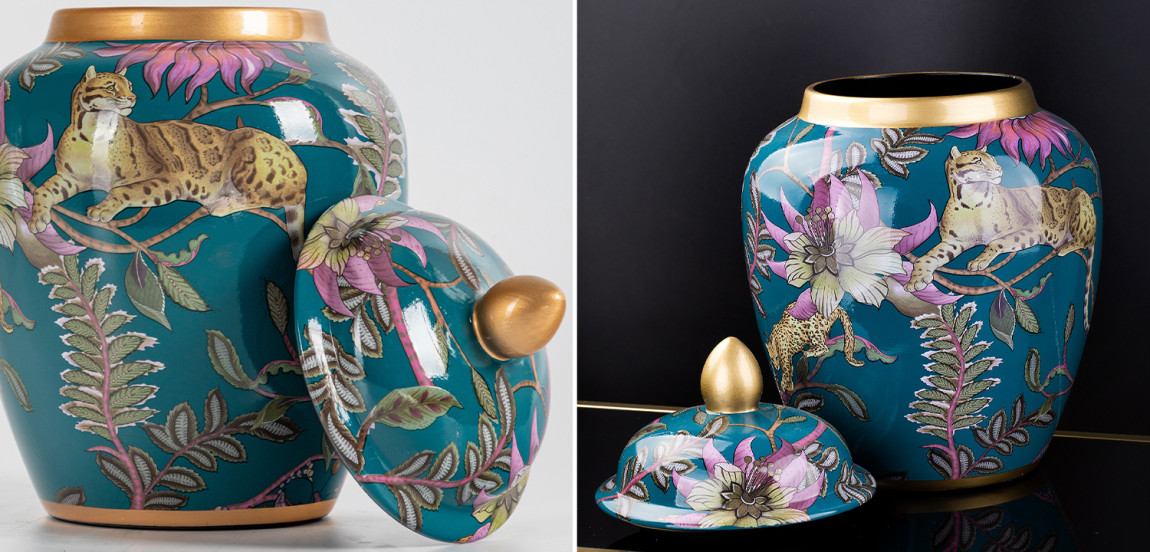 Ваза с крышкой Leopard Flowers Vase Emerald