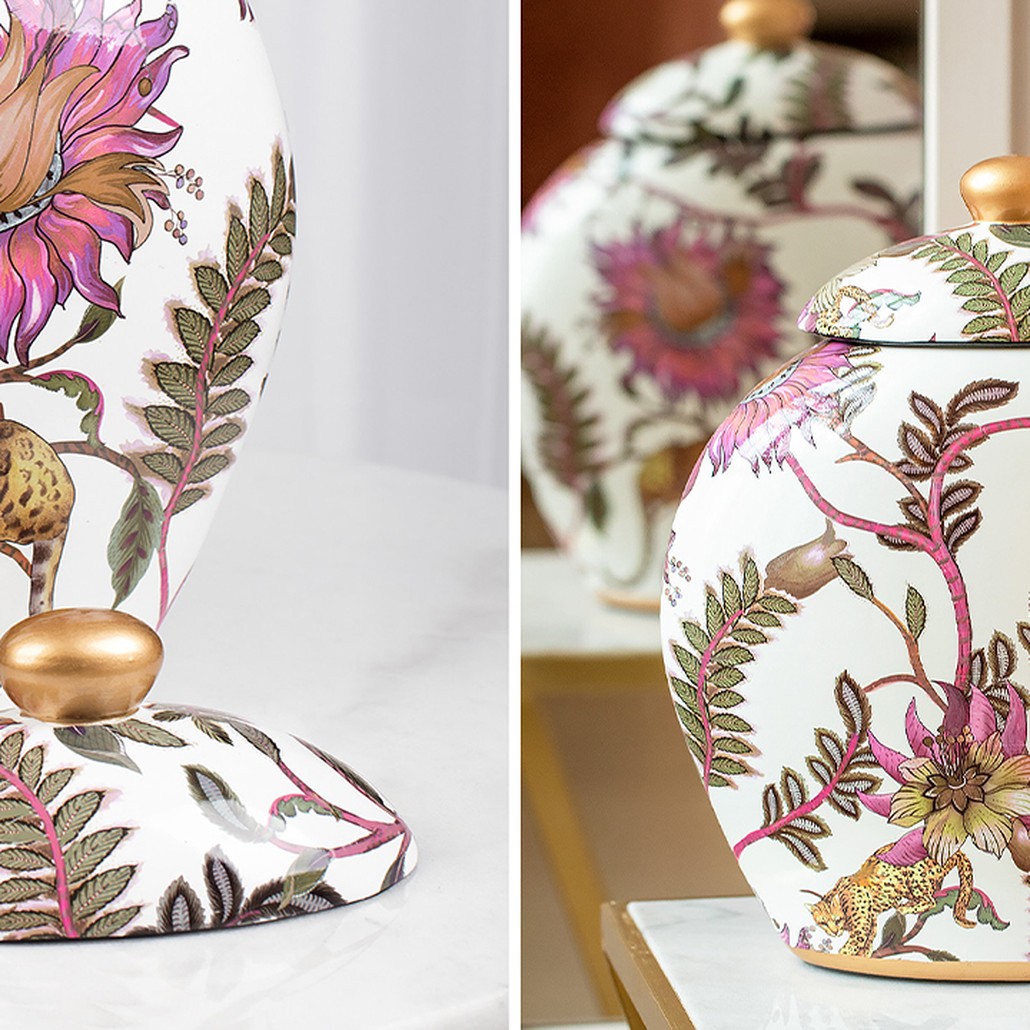 Ваза с крышкой Leopard Flowers Vase White