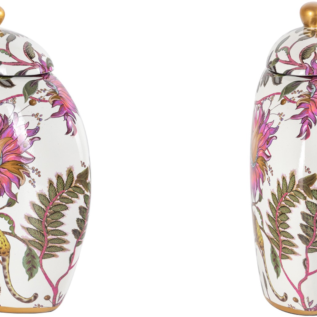 Ваза с крышкой Leopard Flowers Vase White