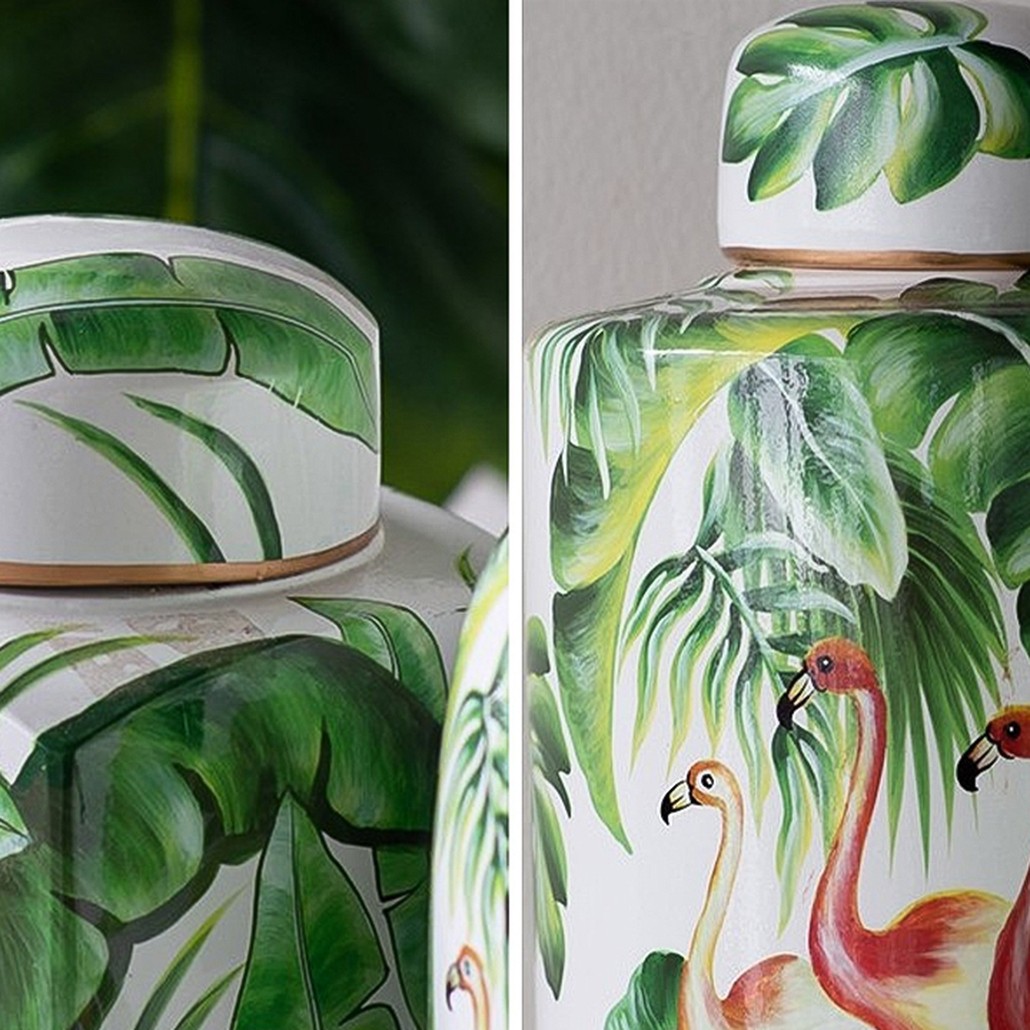 Ваза с крышкой Three Flamingos Green White Vase