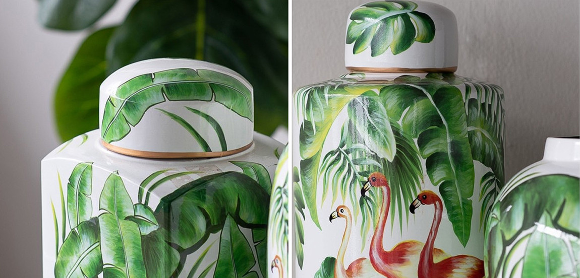 Ваза с крышкой Three Flamingos Green White Vase