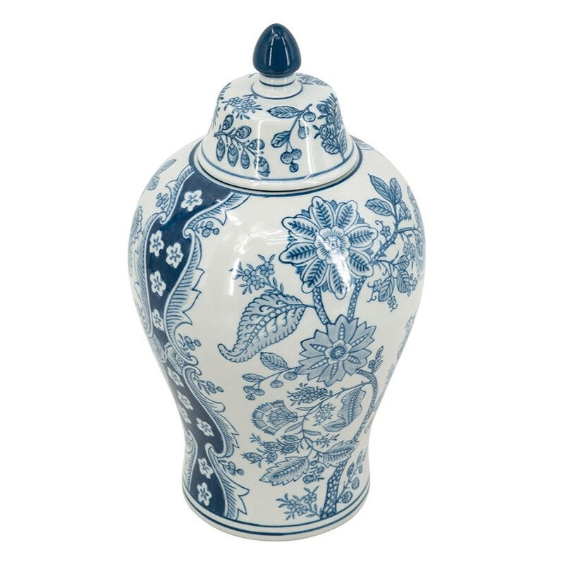 Ваза с крышкой и голубым цветочным рисунком на белом фоне Blue & White Ornament