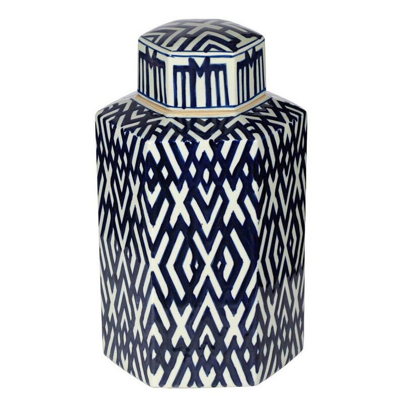 Ваза с крышкой и графическим узором в сине-белых цветах Blue & White Ornament