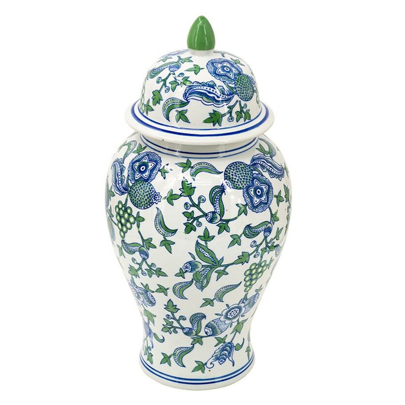Ваза с крышкой и зелено-голубым рисунком на белом фоне 51 см Blue & White Ornament