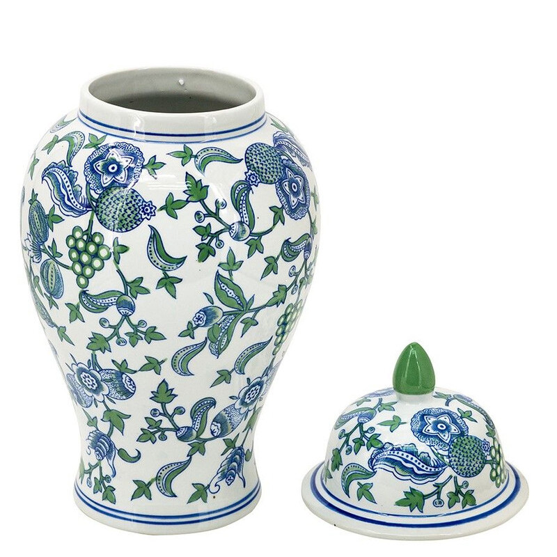 Ваза с крышкой и зелено-голубым рисунком на белом фоне 51 см Blue & White Ornament