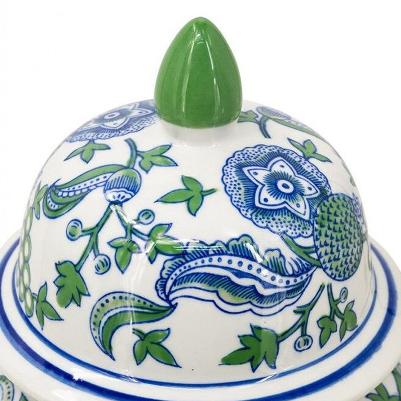 Ваза с крышкой и зелено-голубым рисунком на белом фоне 51 см Blue & White Ornament