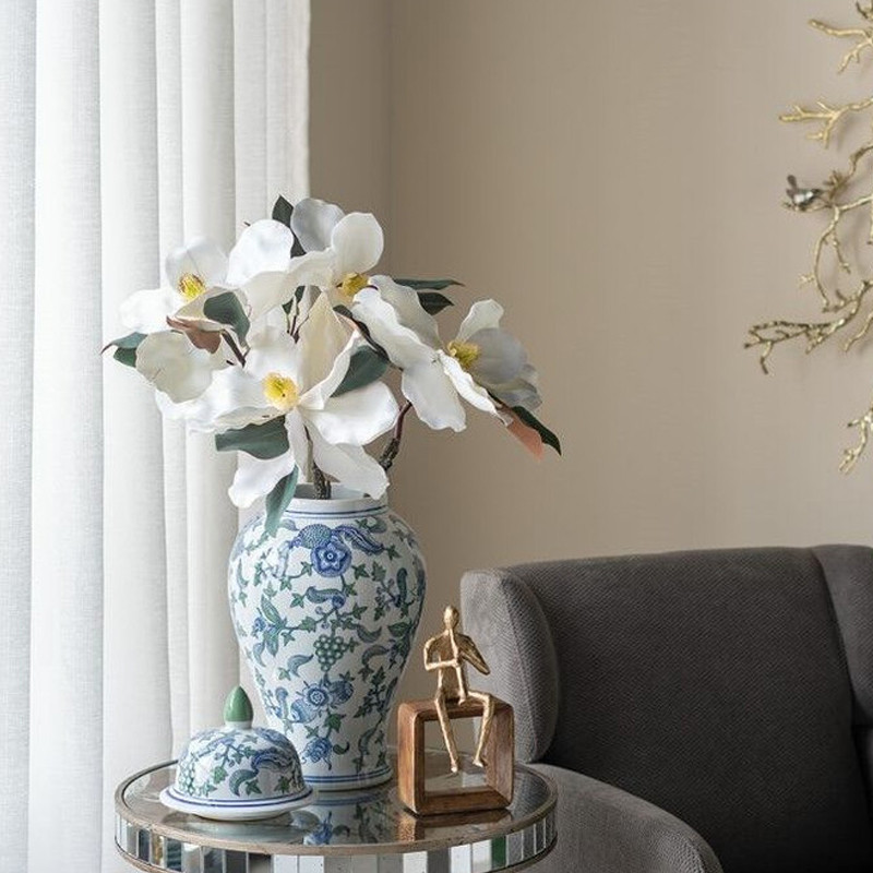 Ваза с крышкой и зелено-голубым рисунком на белом фоне 51 см Blue & White Ornament