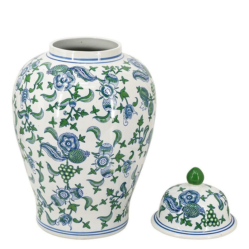 Ваза с крышкой и зелено-голубым цветочным узором на белом фоне Blue & White Ornament